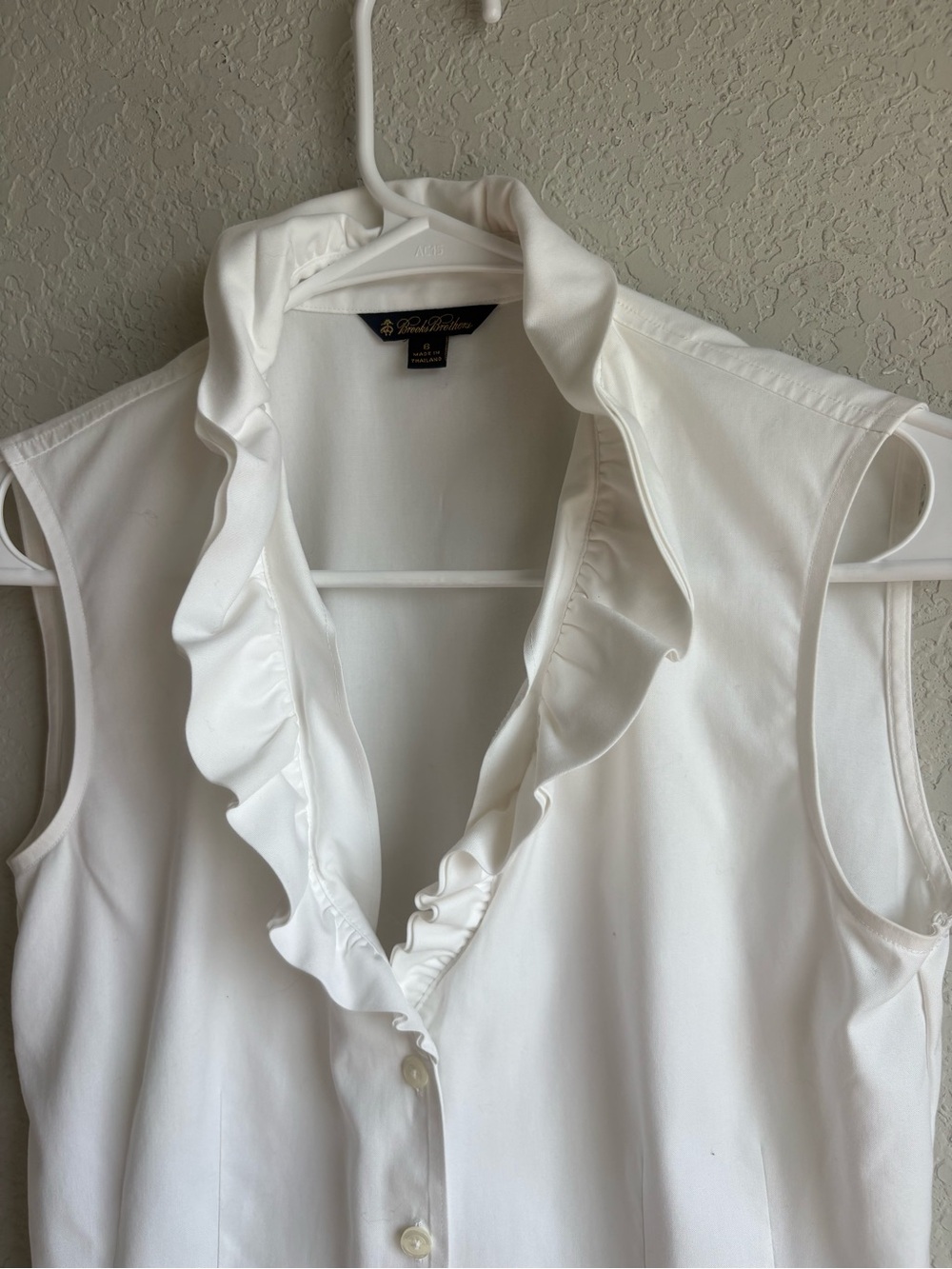 Brooks Brothers White Sleeveless Ruffle Front Button Down Blouse Size Small - Picture 3 of 6